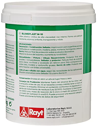 Rayt 156-09 Blumeplast M-10: Látex plástico, imprimación y sellador de superficies de yeso, cemento, estuco, madera, cerámica, puzzles. Enriquecedor de pinturas. Secado transparente. 1kg