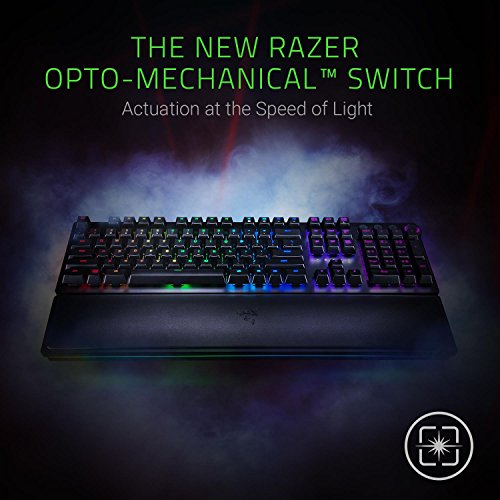 Razer Huntsman Elite Teclado mecánico para juegos con interruptores optomecánicos lineales, control giratorio funcional, reposamanos iluminado, iluminación cromática RGB, US Layout,Negro