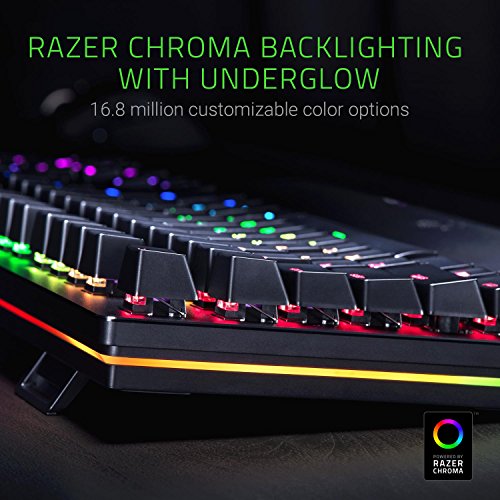 Razer Huntsman Elite Teclado mecánico para juegos con interruptores optomecánicos lineales, control giratorio funcional, reposamanos iluminado, iluminación cromática RGB, US Layout,Negro