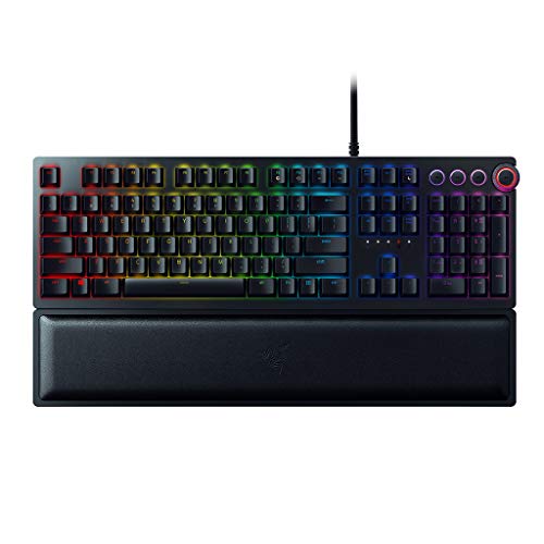 Razer Huntsman Elite Teclado mecánico para juegos con interruptores optomecánicos lineales, control giratorio funcional, reposamanos iluminado, iluminación cromática RGB, US Layout,Negro