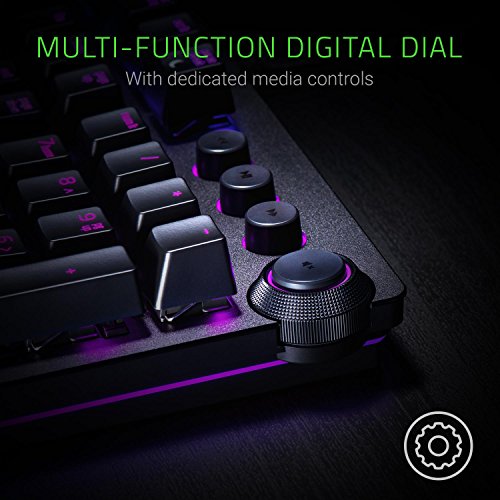 Razer Huntsman Elite Teclado mecánico para juegos con interruptores optomecánicos lineales, control giratorio funcional, reposamanos iluminado, iluminación cromática RGB, US Layout,Negro