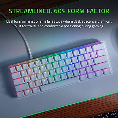 Razer Huntsman Mini Mercury Edition Teclado Compacto para Juegos,Compacto al 60 procentos con interruptores opto-mecánicos Lineares, Teclas PBT, Cable USB-C Desmontable, US Layout, Blanco