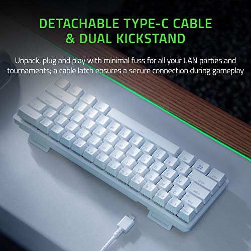 Razer Huntsman Mini Mercury Edition Teclado Compacto para Juegos,Compacto al 60 procentos con interruptores opto-mecánicos Lineares, Teclas PBT, Cable USB-C Desmontable, US Layout, Blanco