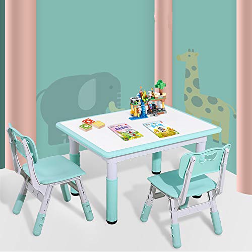 RBH Juego de Mesa de Estudio para niños Mesa de plástico para niños y 2 sillas, Kinder Puede Levantar Mesa y sillas Inicio Mesa de Estudio para niños y Silla 60 * 60 cm