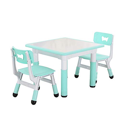 RBH Juego de Mesa de Estudio para niños Mesa de plástico para niños y 2 sillas, Kinder Puede Levantar Mesa y sillas Inicio Mesa de Estudio para niños y Silla 60 * 60 cm