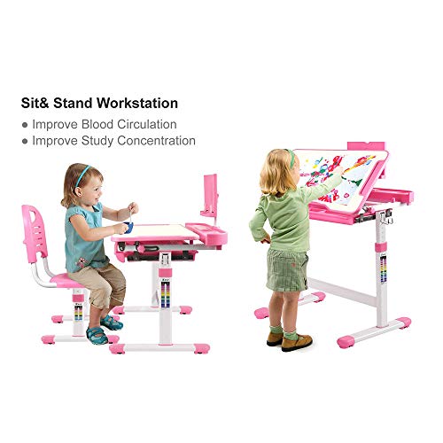 RBH Juego de Mesa y Silla para niños Mesa y Silla de Estudio, Tablero de Clip de Levantamiento Ajustable y Mesa inclinable - Mesa Multifuncional para niños