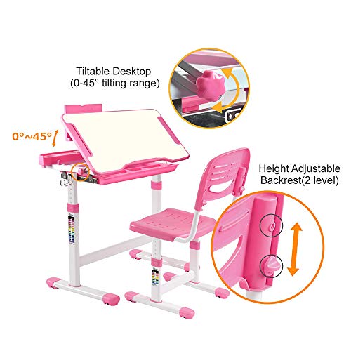 RBH Juego de Mesa y Silla para niños Mesa y Silla de Estudio, Tablero de Clip de Levantamiento Ajustable y Mesa inclinable - Mesa Multifuncional para niños