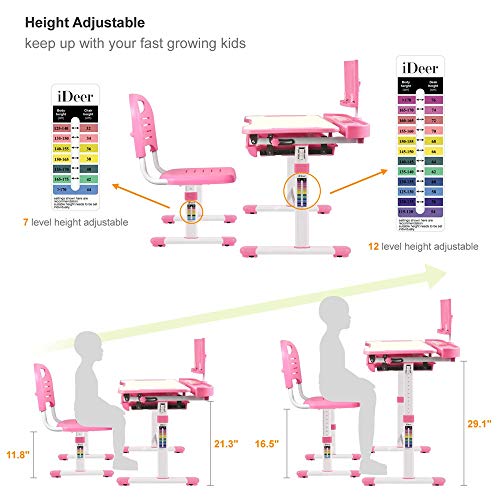 RBH Juego de Mesa y Silla para niños Mesa y Silla de Estudio, Tablero de Clip de Levantamiento Ajustable y Mesa inclinable - Mesa Multifuncional para niños