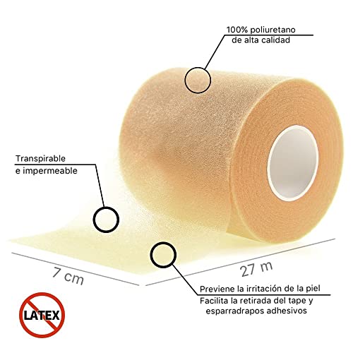 RCPRO - Venda pre tape - 2 rollos 7cm x 27m - de espuma no adhesiva para protección de la piel y vello en vendajes funcionales