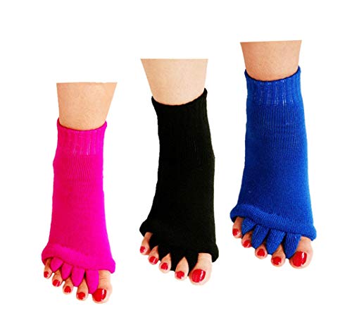 ReachTop Calcetines del Separador del Dedo del pie, 3 Pares de Calcetines de la alineación del pie Calcetines sin Dedos del Dedo del pie del Masaje del Gimnasio de la Yoga