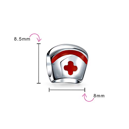 Red RN Nurse Hat Cap Charm Bead For Women For Teen .925 Sterling Silver Fits European Bracelet