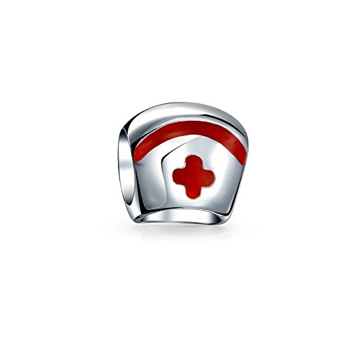 Red RN Nurse Hat Cap Charm Bead For Women For Teen .925 Sterling Silver Fits European Bracelet