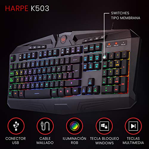 Redragon S101-BA, Combo PACK Gaming, Teclado Gaming Retroiluminado RGB Distribucion España + Ratón para juegos + Auriculares con microfono + Alfombrilla Tipo Speed. PC Compatible.