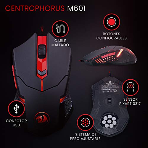 Redragon S101-BA, Combo PACK Gaming, Teclado Gaming Retroiluminado RGB Distribucion España + Ratón para juegos + Auriculares con microfono + Alfombrilla Tipo Speed. PC Compatible.