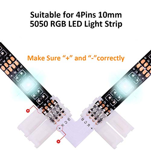 REDTRON Conector de tira LED,Conector LED RGB de 10mm que incluye 10x conectores en forma de L, Cable divisor de 2 vías, 4x puentes conectores de tiras[Clase de eficiencia energética A]