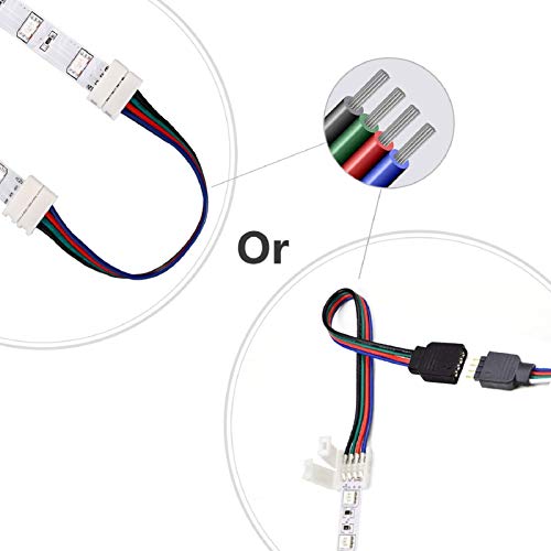 REDTRON Conector de tira LED,Conector LED RGB de 10mm que incluye 10x conectores en forma de L, Cable divisor de 2 vías, 4x puentes conectores de tiras[Clase de eficiencia energética A]