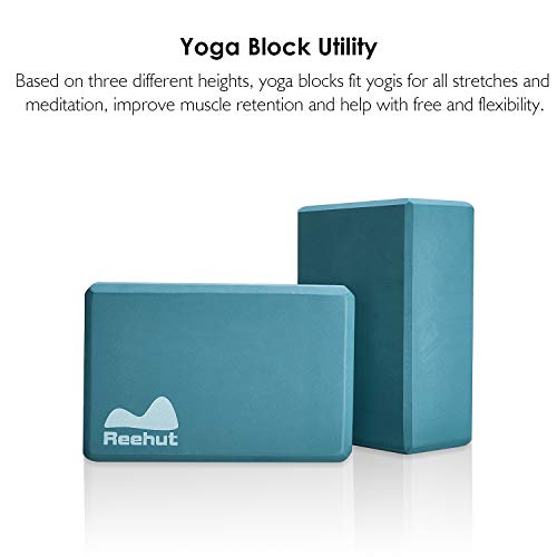 REEHUT Bloques de Yoga (1pc o 2pcs) - Bloque de Espuma EVA de Alta Densidad para Apoyar y Profundizar Las Poses, Mejorar la Fuerza y Ayudar en el Equilibrio y la Flexibilidad (Turquesa,2pc)