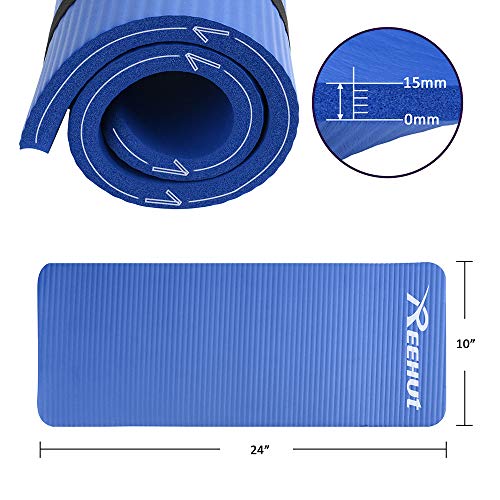 REEHUT Colchonetas de Pilates, Almohadilla de Yoga para Rodillas o Codos - Cojín de con Grosor de 15 mm - Evita el Dolor Durante Fitness（Azul）