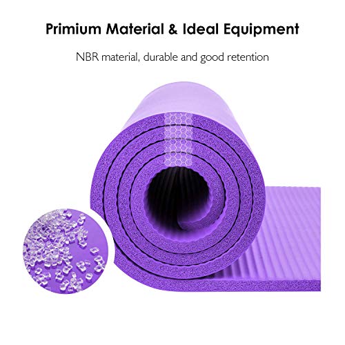 REEHUT - Esterillas de yoga extragruesas de caucho de nitrilo de alta densidad de 12 mm con correa de transporte, colchoneta multiusos para ejercicio, fitnes, pilates y entrenamiento, color morado