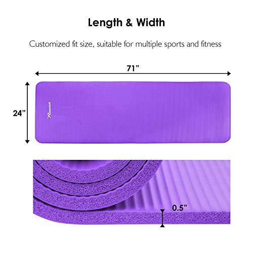 REEHUT - Esterillas de yoga extragruesas de caucho de nitrilo de alta densidad de 12 mm con correa de transporte, colchoneta multiusos para ejercicio, fitnes, pilates y entrenamiento, color morado