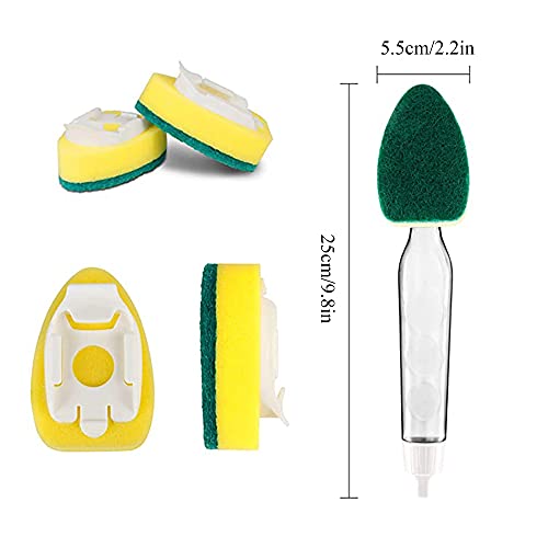 Reemplazo del Cepillo del Lavado del Plato de Repuesto Esponja de Limpieza de Mango Largo Cepillo Resistente con asa 1 rellenables asa y 9 Verde Esponja recargas para Fregar Platos sartenes y ollas