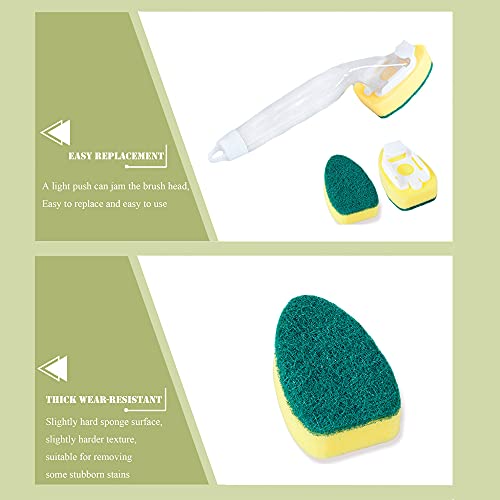 Reemplazo del Cepillo del Lavado del Plato de Repuesto Esponja de Limpieza de Mango Largo Cepillo Resistente con asa 1 rellenables asa y 9 Verde Esponja recargas para Fregar Platos sartenes y ollas