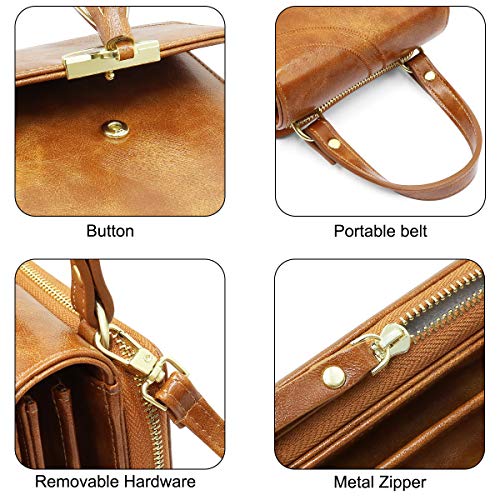 REETEE Bandolera Pequeña Mujer Cuero PU Cartera Bolso de Teléfono Móvil para Mujer, Mini Crossbody Bag Bolso Movil Mujer Monedero con Ranuras para Tarjeta y Correa Ajustable (marrón)