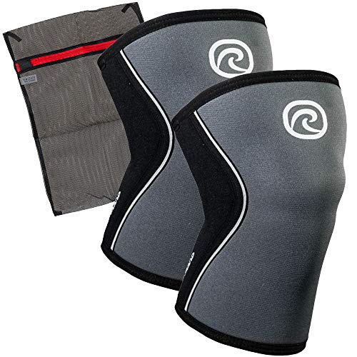 Rehband Rodillera de Neopreno de 5 mm - Pieza o par - Incluyendo Red de lavandería, tamaño:L - 1 par, Color:Gris Acero