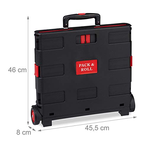 Relaxdays Carrito Compra Plegable, 2 Ruedas, Caja Transporte, hasta 35 kg, 98 x 45,5 x 37 cm, Plástico-Aluminio, Rojo