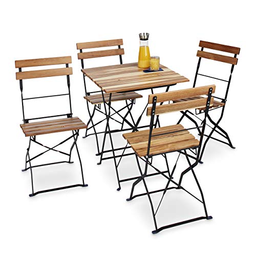 Relaxdays – Conjunto de 4 sillas Plegables, Estructura de Metal Negro Mate, Respaldo, 84 x 42 x 44 cm, Color Natural