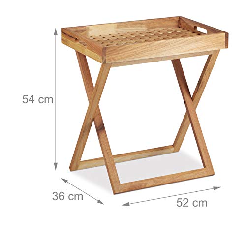 Relaxdays Mesa Auxiliar Plegable con Bandeja Extraíble, Mesita Sofá, Café, Madera Nogal, 1 Ud., 54 x 52 x 36 cm, Marrón