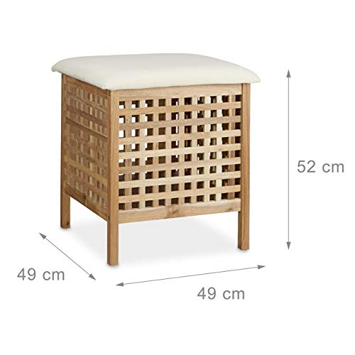 Relaxdays - Mueble/contenedor, puf para el baño, de Madera de Nogal Maciza, Capacidad 52 L, Color Natural