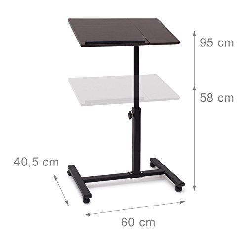 Relaxdays portátil de la mesa de altura regulable de H x B x T: 95 x 60 x 40,5 cm de sofá de la mesa de mesa auxiliar con ruedas de terciopelo de juego de frenos para portátil con soporte para ratón de alto brillo lacado con antideslizante-barra