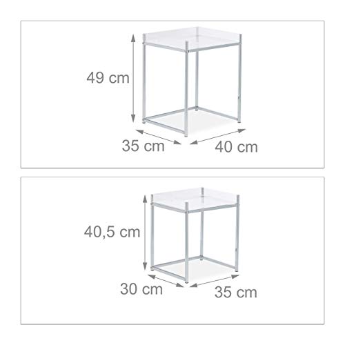 Relaxdays Set de 2 Mesas Auxiliares Cuadradas, Modernas, Mesitas Nido, Acrílico y Acero, 49 x 40 x 35 cm, Transparente