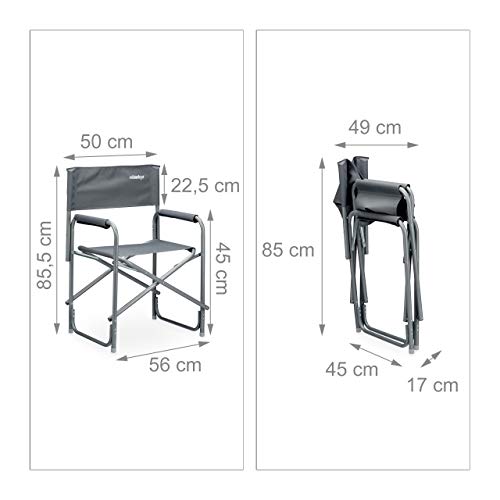 Relaxdays Silla Director Plegable para Maquillaje, Camping y Pesca, Aluminio, Gris, 85 X 56 X 45 cm