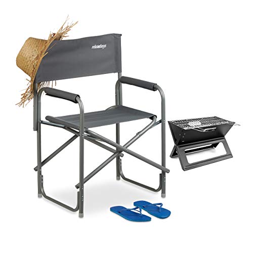 Relaxdays Silla Director Plegable para Maquillaje, Camping y Pesca, Aluminio, Gris, 85 X 56 X 45 cm