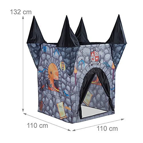 Relaxdays Tienda Infantil del Castillo del Terror, Casa Juguete para Niños, Poliéster, 132 x 110 x 110 cm, Negro, color (10022463)