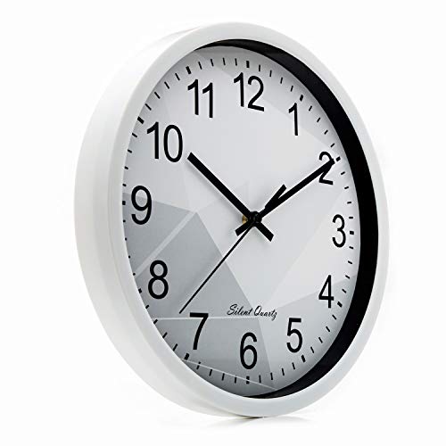 Reloj de Pared Silencioso Blanco de Cuarzo de 30 cm, Movimiento Continuo sin Ruido Tic TAC, Diseño Original para la Decoración de Casa