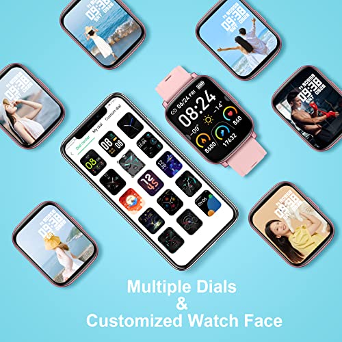 Reloj Inteligente Mujer, 1.69" Smartwatch con Pulsómetro Monitor de Sueño, Pulsera Actividad Inteligente 24 Deportivos Calorias Podómetro Cronómetros Impermeable IP68 Reloj Digital Android iOS Rosa