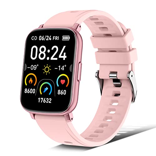 Reloj Inteligente Mujer, 1.69" Smartwatch con Pulsómetro Monitor de Sueño, Pulsera Actividad Inteligente 24 Deportivos Calorias Podómetro Cronómetros Impermeable IP68 Reloj Digital Android iOS Rosa