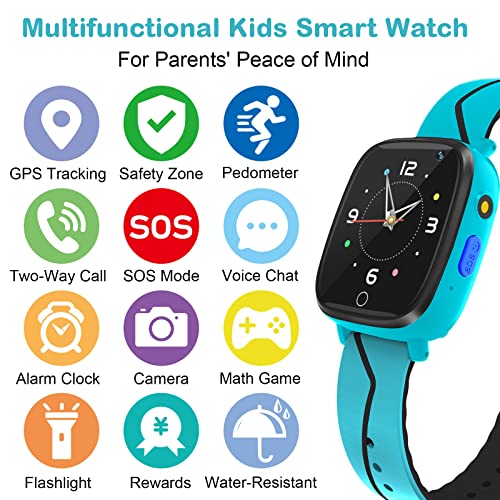 Reloj Inteligente Niños GPS Localizador - Impermeable Smartwatch Teléfono Digital Infantil con Llamadas, SOS, Podómetro, Cámara, Despertador, Linterna, Regalo para Niña y Niño 4-12 Años, Azul