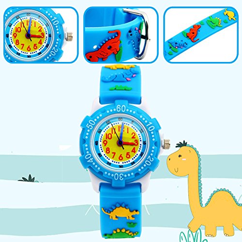 Relojes analógicos para niños Impermeables, Reloj de Pulsera para niños con Correa de Silicona 3D de Dibujos Animados, Juguete para niños pequeños Regalo de cumpleaños/Navidad (Dinosaur)