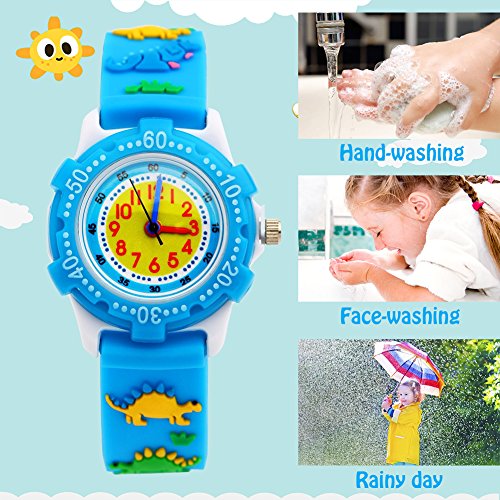 Relojes analógicos para niños Impermeables, Reloj de Pulsera para niños con Correa de Silicona 3D de Dibujos Animados, Juguete para niños pequeños Regalo de cumpleaños/Navidad (Dinosaur)