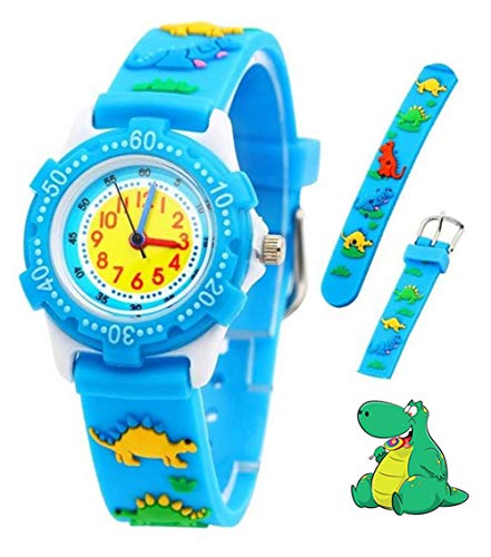 Relojes analógicos para niños Impermeables, Reloj de Pulsera para niños con Correa de Silicona 3D de Dibujos Animados, Juguete para niños pequeños Regalo de cumpleaños/Navidad (Dinosaur)