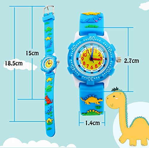 Relojes analógicos para niños Impermeables, Reloj de Pulsera para niños con Correa de Silicona 3D de Dibujos Animados, Juguete para niños pequeños Regalo de cumpleaños/Navidad (Dinosaur)