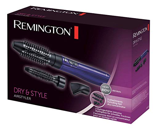 Remington Cepillo Moldeador Dry & Style - Moldeador de Pelo, Cerámica y Turmalina Iónica, Kit Moldeador, 3 Accesorios, 800 W, Azul- AS800