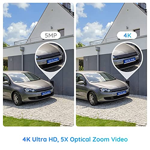 Reolink 4K Cámara Vigilancia PoE con Foco, Detección de Personas/Vehículos, Zoom óptico 5X, Color Visión Nocturna Lapso de Tiempo Audio Bidireccional, Ranura para Tarjetas Micro SD, RLC-811A