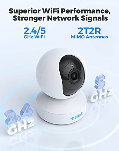 Reolink PTZ Cámara Vigilancia WiFi, 5MP Cámara IP Seguridad Inteligente 3X Zoom óptico 2.4/5GHz WiFi Cámara Interior Audio Bidireccional Visión Nocturna Detección de Movimiento Bebe Monitor, E1 Zoom