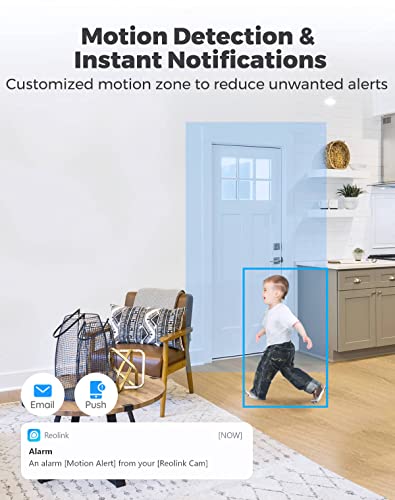 Reolink PTZ Cámara Vigilancia WiFi, 5MP Cámara IP Seguridad Inteligente 3X Zoom óptico 2.4/5GHz WiFi Cámara Interior Audio Bidireccional Visión Nocturna Detección de Movimiento Bebe Monitor, E1 Zoom