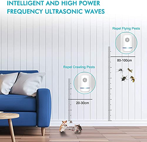 Repelente Ultrasonico Juego de 4 Electrónico Repelente Mosquitos para Interiores Repelente Cucarachas Ahuyentador de Ratas Antimosquitos para Insectos Ratón Hormiga Araña Roedor Pest Reject